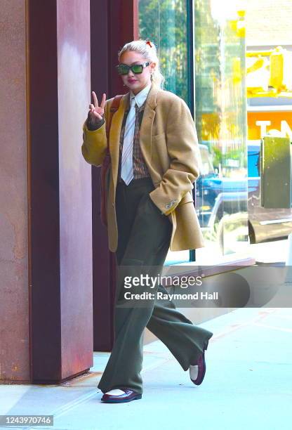 Gigi Hadid is seen walking in soho on October 14, 2022 in New York City.