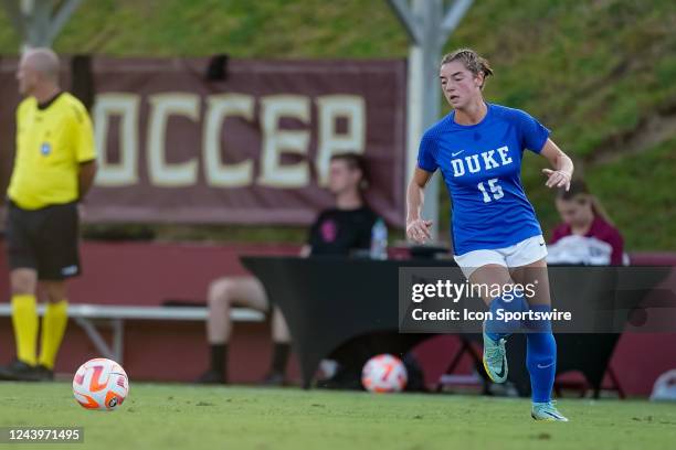 Duke Blue Devils midfielder Emily Royson receives a pass against the Florida State Seminoles on October 13, 2022 at Seminole Soccer Complex in...