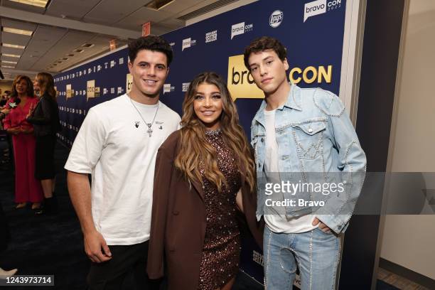 BravoCon 2022 from the Javits Center in New York City on Friday, October 14, 2022 -- Pictured: Christian Carmichael, Gia Giudice, Brooks Marks --