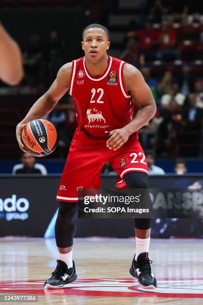 Devon Hall of EA7 Emporio Armani Milan in action during the Turkish Airlines EuroLeague Regular Season Round 2 game between EA7 Emporio Armani Milan...