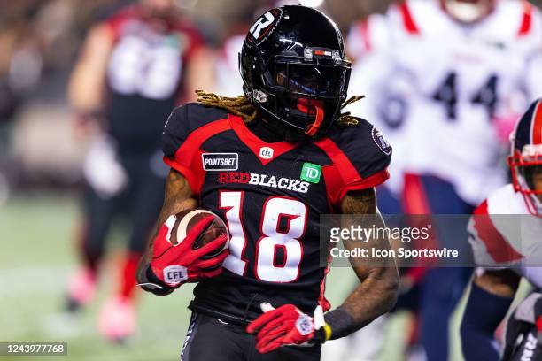 Ottawa Redblacks wide receiver Justin Hardy runs with the ball during Canadian Football League action between the Montreal Alouettes and Ottawa...