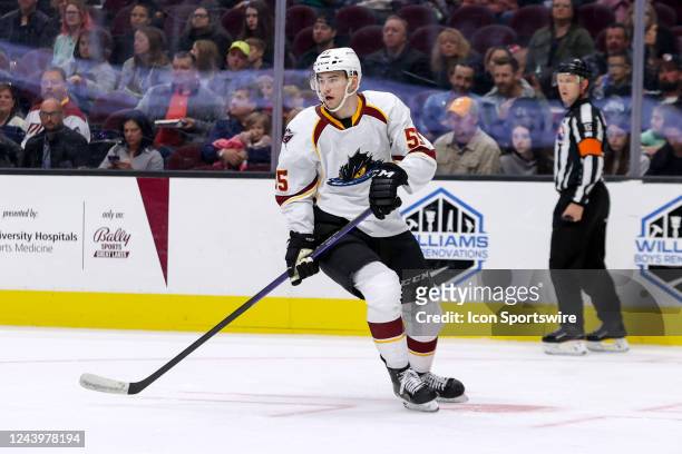 Cleveland Monsters defenceman David Jiricek on the ice during the first period of the American Hockey League game between Syracuse Crunch and...