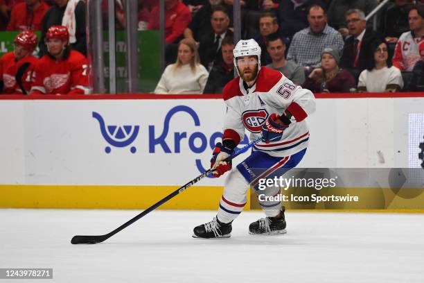 Montreal Canadiens defenseman David Savard turns with the puck during the game between the Detroit Red Wings and the Montreal Canadiens on Friday...