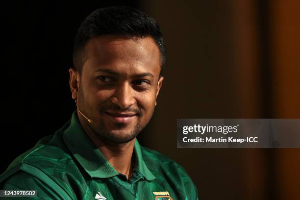 Shakib Al Hasan of Bangladesh takes questions from the media ahead of the ICC Men's T20 World Cup on October 15, 2022 in Melbourne, Australia.