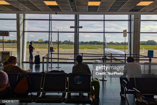 Departure hall at Charleroi Airport near Brussels, Belgium on October 12, 2022.