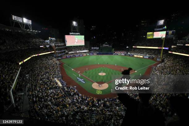 General view of the stadium during the game between the Los Angeles Dodgers and the San Diego Padres at Petco Park on Friday, October 14, 2022 in San...