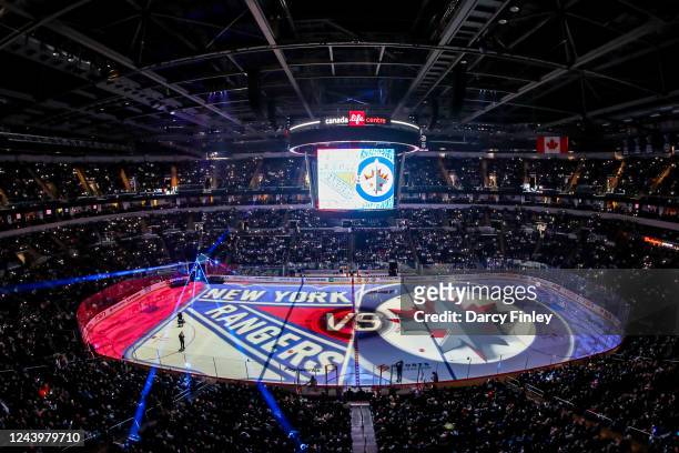 General view of the arena bowl prior to the season opener between the Winnipeg Jets and the New York Rangers at the Canada Life Centre on October 14,...