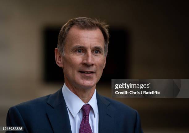Chancellor of the Exchequer, Jeremy Hunt, takes part in a TV interview outside BBC Broadcasting House on October 15, 2022 in London, England. Former...