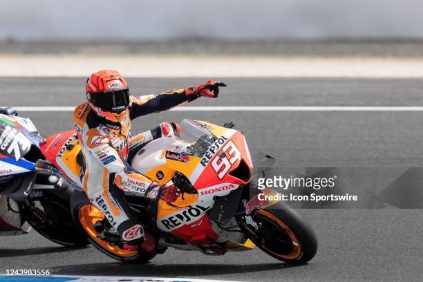 Marc Marquez of Spain on the Repsol Honda Team Honda during Qualifying at The 2022 Australian MotoGP at The Phillip Island Circuit on October 15,...