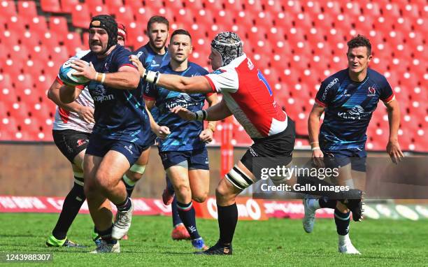 Tom OToole of Ulster with the ball during the United Rugby Championship match between Emirates Lions and Ulster at Emirates Airline Park on October...