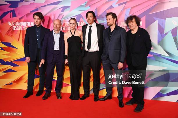 Tom Hughes, Hugo Blick, Emily Blunt, Chaske Spencer, Steve Wall and Stephen Rea attend the World Premiere of "The English" during the 66th BFI London...