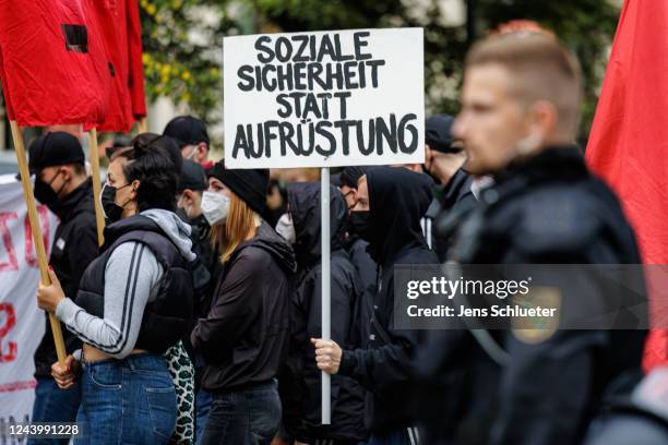 People march to protest against skyrocketing energy prices and the growing cost of living on October 15, 2022 in Leipzig, Germany. The protest,...