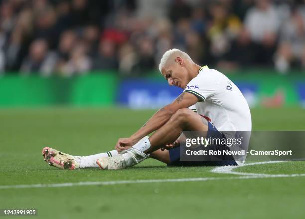 Tottenham Hotspur's Richarlison picks up an injury during the Premier League match between Tottenham Hotspur and Everton FC at Tottenham Hotspur...