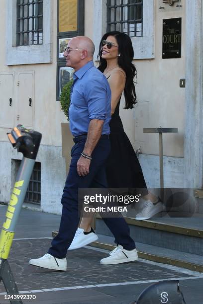 Jeff Bezos and Lauren Sanchez are seen on October 15, 2022 in Rome, Italy.