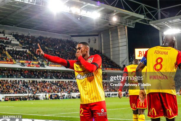 Wesley SAID of Lens celebrate his goal during the Ligue 1 Uber Eats match between Lens and Montpellier at Stade Felix Bollaert on October 15, 2022 in...
