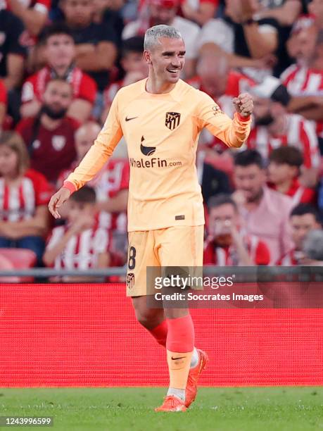 Antoine Griezmann of Atletico Madrid celebrating 0-1 during the La Liga Santander match between Athletic de Bilbao v Atletico Madrid at the Estadio...