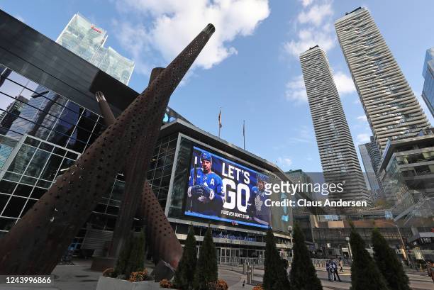 An exterior of Scotiabank Arena prior to action between the Ottawa Senators and the Toronto Maple Leafs in an NHL game at Scotiabank Arena on October...