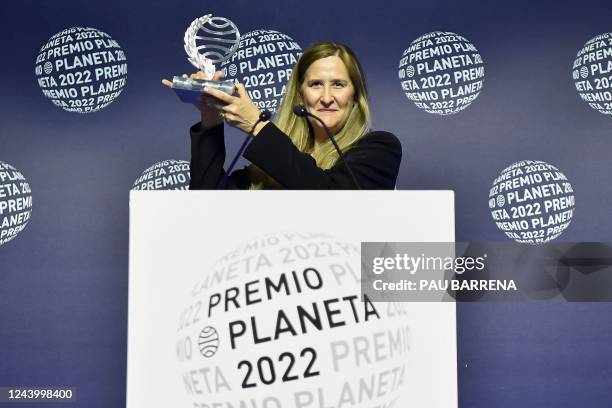 Winner of Spain's 2022 Premio Planeta award Luz Gabas, receives the trophy for her novel 'Lejos de Luisiana', written under the pseudonym Hoja de...