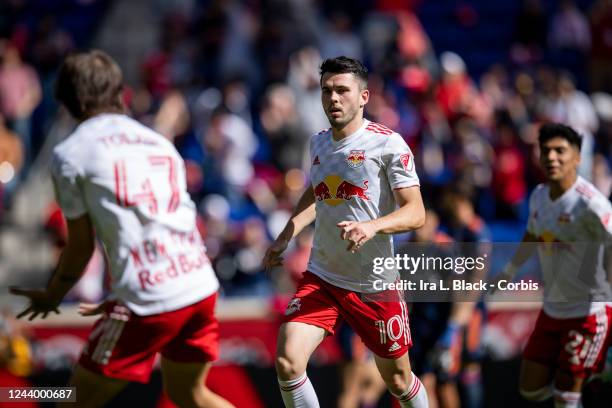 Lewis Morgan of New York Red Bulls celebrates his goal in the second half of the Eastern Conference Round One match in the Audi 2022 MLS Cup Playoff...