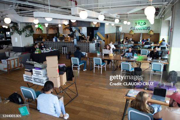 General view of WeWork, a coworking and office space in Mexico City, taken on September 13, 2022. - A growing number of US nationals are arriving to...