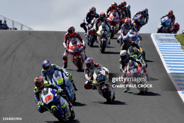 Moto2 riders take the circuit during the Australian Grand Prix Moto2 race at Phillip Island on October 16 ahead of the MotoGP Australian Grand Prix....