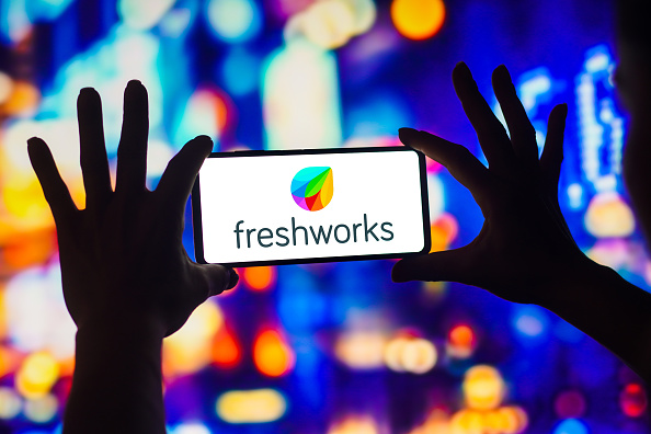 In this photo illustration, the Freshworks logo is displayed...