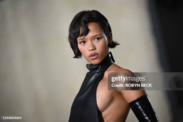 Canadian actress Taylor Russell arrives for the 2nd Annual Academy Museum Gala at the Academy Museum of Motion Pictures in Los Angeles, October 15,...
