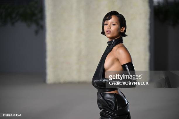Canadian actress Taylor Russell arrives for the 2nd Annual Academy Museum Gala at the Academy Museum of Motion Pictures in Los Angeles, October 15,...