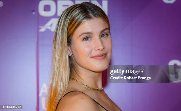 Eugenie Bouchard of Canada arrives on the red carpet for the players party ahead of the WTA Guadalajara Open Akron 2022, part of the Hologic WTA...