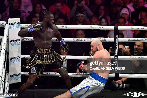 Boxer Deontay Wilder knocks out Swedish-Finnish boxer Robert Helenius in the 1st round of their 12-round WBC World Heavyweight Title Eliminator fight...