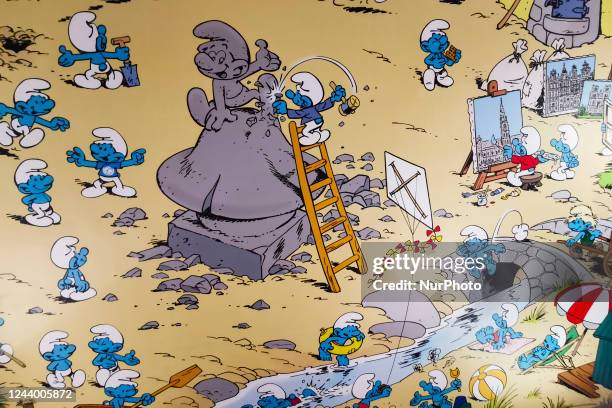 The Smurfs mural in Brussels, Belgium on October 12, 2022.