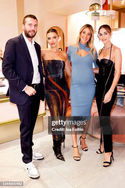 Boris Barboni , influencer Veronica Ferraro, influencer Alice Campello and influencer Ann-Kathrin Goetze attend the opening of the Dodo jewellery...