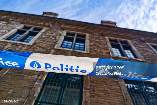 Police tape is seen on a street in Brussels, Belgium on October 12, 2022.