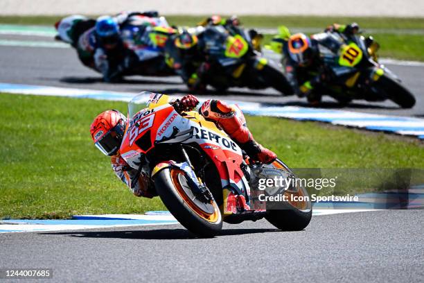 Marc Marquez of Spain on the Repsol Honda Team Honda during The 2022 Australian MotoGP at The Phillip Island Circuit on October 16, 2022 in Phillip...