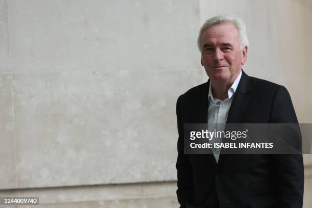 Member of Parliament for the British labour party and former Chancellor John McDonnell arrives at the BBC, in central London on October 16 to appear...