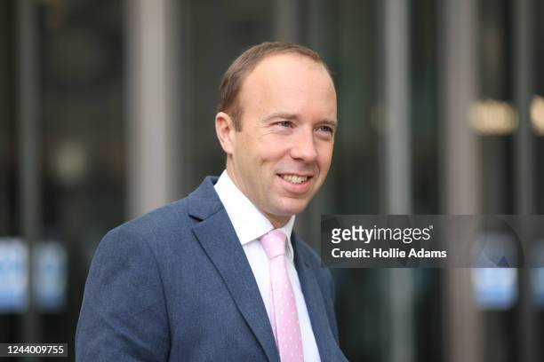 Matt Hancock, former cabinet minster, at BBC Broadcasting House after appearing on Sunday with Laura Kuenssberg on October 16, 2022 in London,...