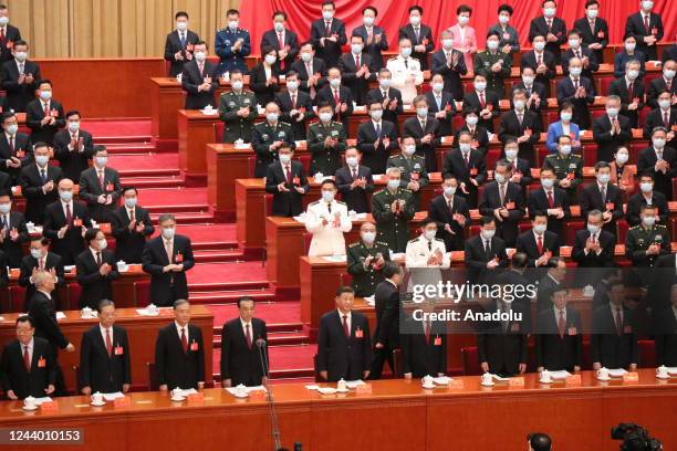 Chinese President and Secretary General Xi Jinping , former Chinese leaders and former President and Secretary General Hu Cintao attend the 20th...