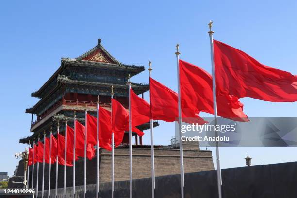 Red flags are seen at the Tienanmen Square during the 20th National Congress of the Communist Party in Beijing, China on October 16, 2022.