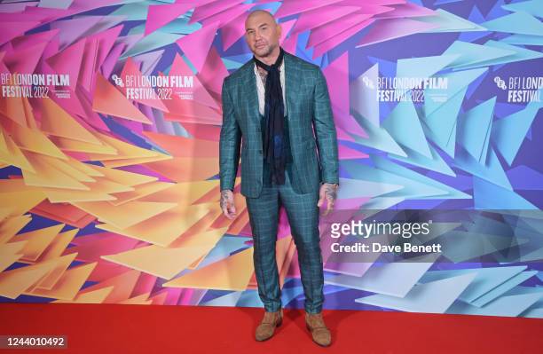 Dave Bautista attends the official photo call and press conference for "Glass Onion: A Knives Out Mystery" during the BFI London Film Festival at The...