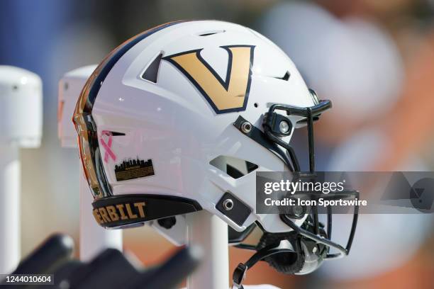 Vanderbilt helmet on the sidelines during the college football game between the Georgia Bulldogs and the Vanderbilt Commodores on October 15, 2022 at...