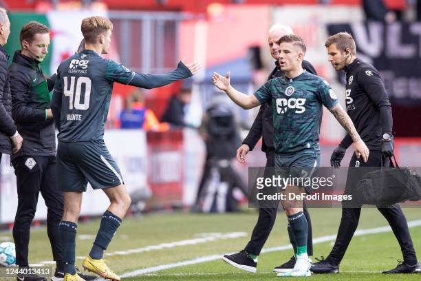 Luciano Valente of FC Groningen and Vaclav Cerny of FC Twente substitutes during the Dutch Eredivisie match between FC Twente and FC Groningen at De...