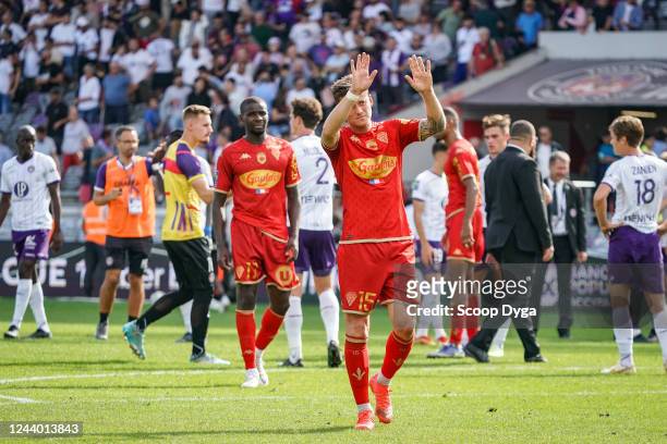 Pierrick CAPELLE of SCO Angers during the Ligue 1 Uber Eats match between Toulouse FC and Angers SCO at Stadium Municipal on October 16, 2022 in...