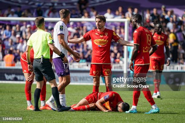 Adrien HUNOU of SCO Angers during the Ligue 1 Uber Eats match between Toulouse FC and Angers SCO at Stadium Municipal on October 16, 2022 in...