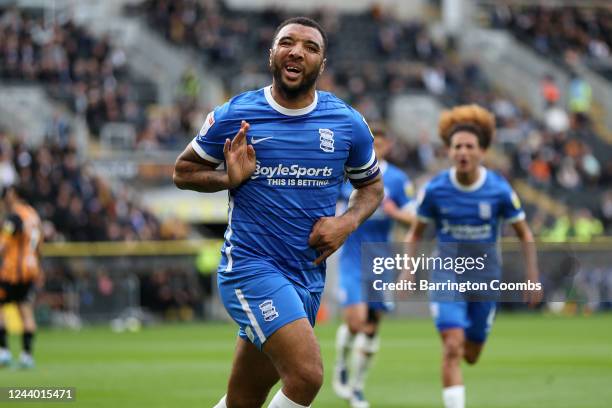 Birmingham City's Troy Deeney celebrates scoring his penalty against Hull City during the Sky Bet Championship match between Hull City and Birmingham...