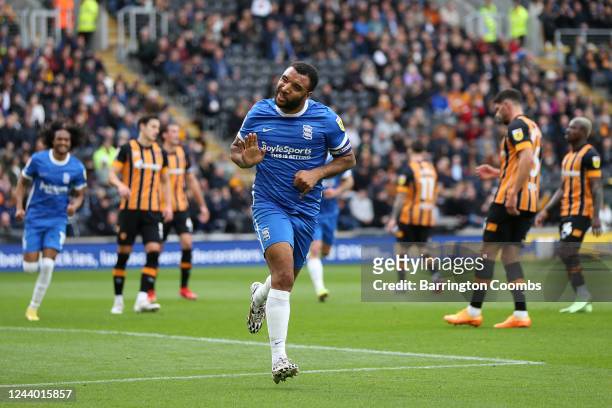 Birmingham City's Troy Deeney celebrates scoring his penalty against Hull City during the Sky Bet Championship match between Hull City and Birmingham...