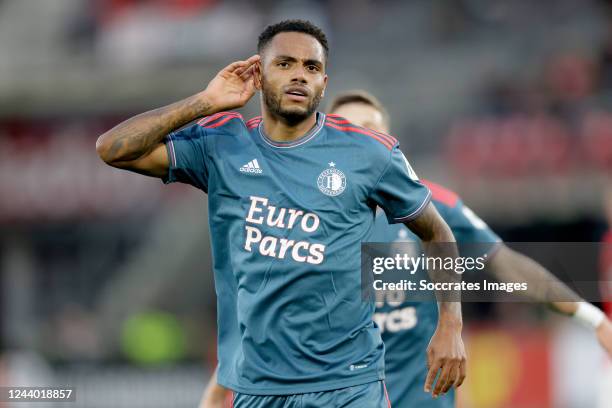 Danilo Pereira of Feyenoord celebrates 1-3 during the Dutch Eredivisie match between AZ Alkmaar v Feyenoord at the AFAS Stadium on October 16, 2022...