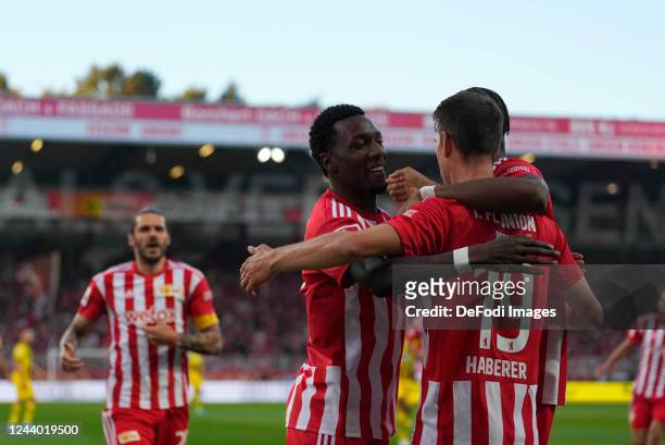 Janik Haberer of 1. FC Union Berlin celebrates scoring his teams first goal during the Bundesliga match between 1. FC Union Berlin and Borussia...