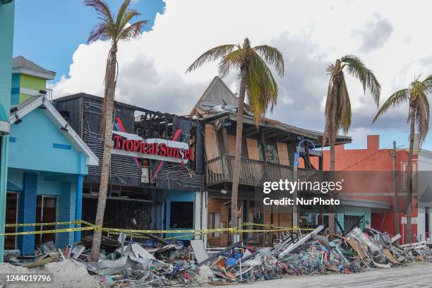 Recovery efforts are underway Saturday, October 15, 2022 on Fort Myers Beach, Florida. Hurricane Ian made landfall on Sept. 28, 2022. Fort Myers...