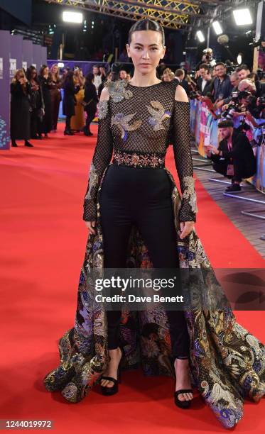 Jessica Henwick attends the BFI London Film Festival closing night gala for "Glass Onion: A Knives Out Mystery" at The Royal Festival Hall on October...