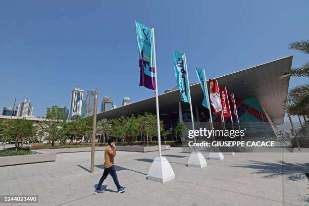 Picture shows a view of the main ticket centre for Qatar's FIFA football World Cup, in the capital Doha on October 16, 2022.